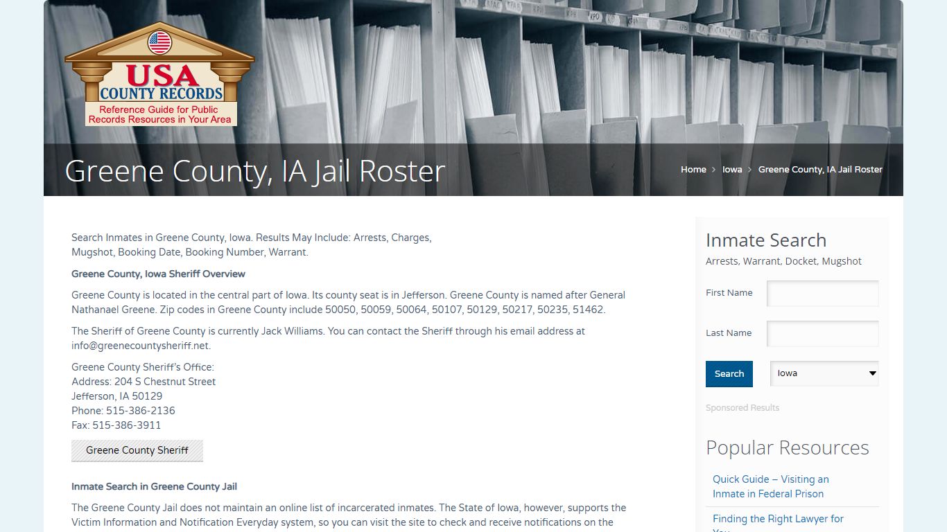 Greene County, IA Jail Roster | Name Search